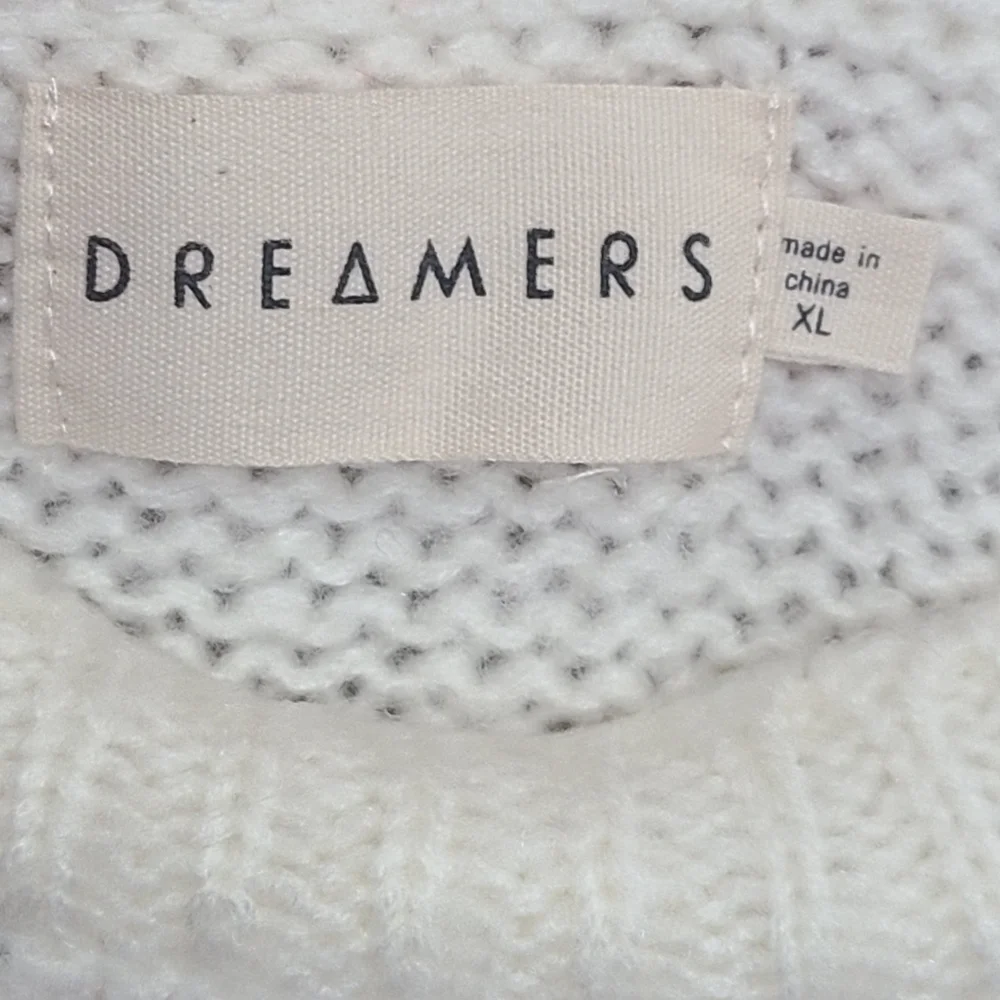Modcloth Just My Stripe Pullover Crewneck Ivory Bishop Sleeve Ribbed Sweater XL